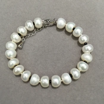 

8-9MM Natural fresh water Pearl bracelet cup shape flat round classic Women jewelry