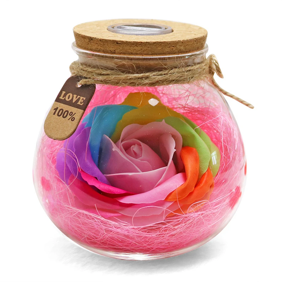 Романтическая розовая роза светодиодный ночник цветок Удаленная бутылка ночник креативный подарок на день рождения для женщин
