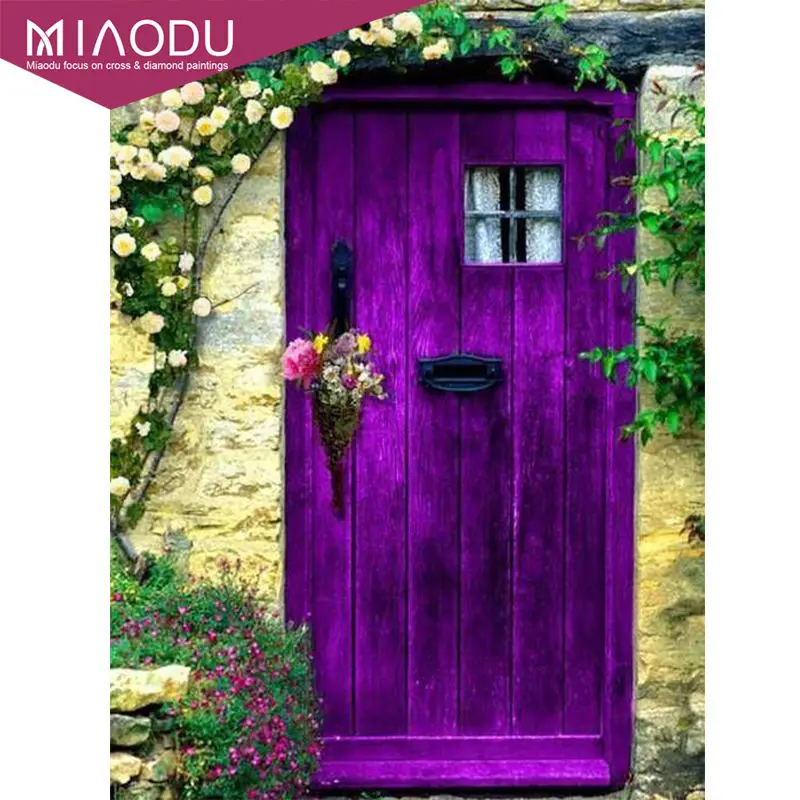 Us 3 64 35 Off Miaodu 5d Diy Diamond Painting Scenic Full Square Rhinestone Mosaic Wall Decor 3d Mysterious Purple Door Diamond Embroidery In
