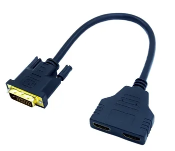 

200pcs Gold/Nickel Plated DVI to dual hdmi 24+1 digital Cable Female Y-Splitter Audio Video Adapter Converter