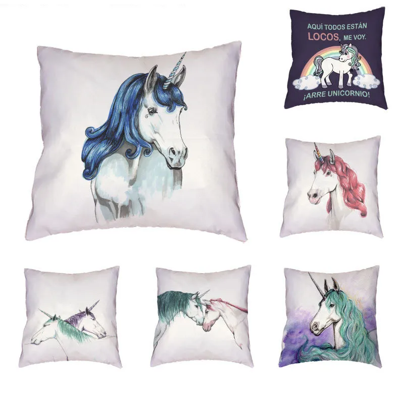 Noble Unicorn Pattern Cushion Cover Polyester Peach Skin Beautiful Rainbow Colorful Letters Warm Simple Style Pillow Decoration | Дом и сад