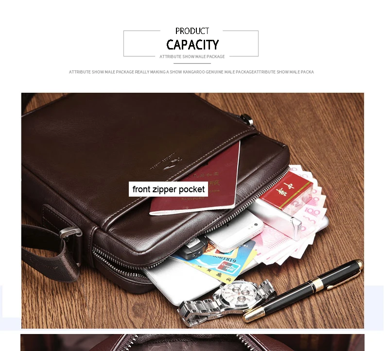 KANGAROO KINGDOM fashion luxury men bag split leather business male crossbody shoulder messenger