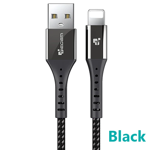 USB кабель TIEGEM для iPhone 5, 5S, 7, 8 X xs max, USB кабель для передачи данных для iPhone 11 PRO, MAX, кабель для быстрой зарядки, зарядное устройство для телефона, 1 м, 2 м, 3 м - Цвет: Черный