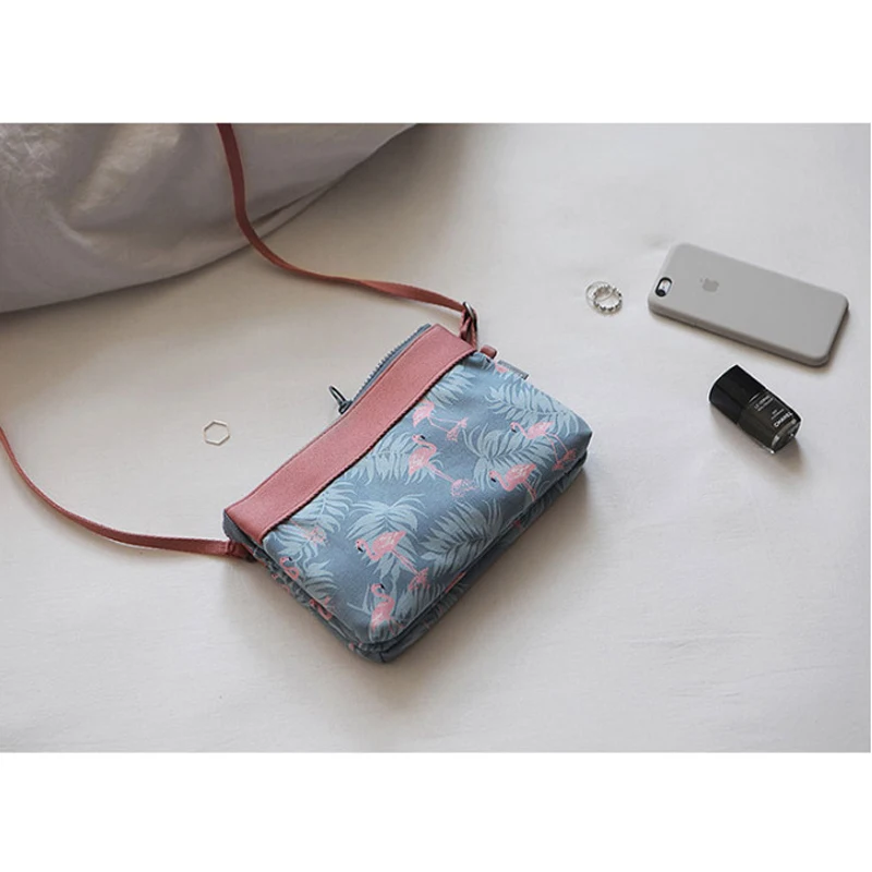 Сумка мессенджер Женская холщовая с принтом фламинго и цветами|messenger crossbody bag|shoulder