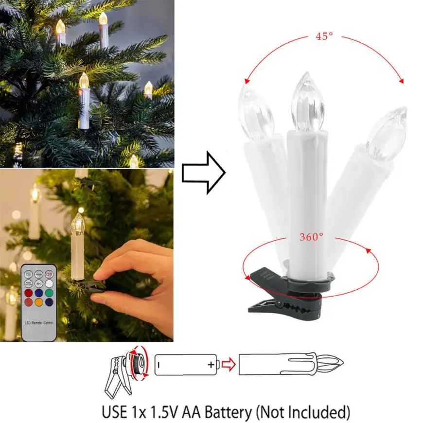 

10 LED Christmas Lights Decoration Candle Light Flameless Flickering Remote Control Christmas Home Decor N22