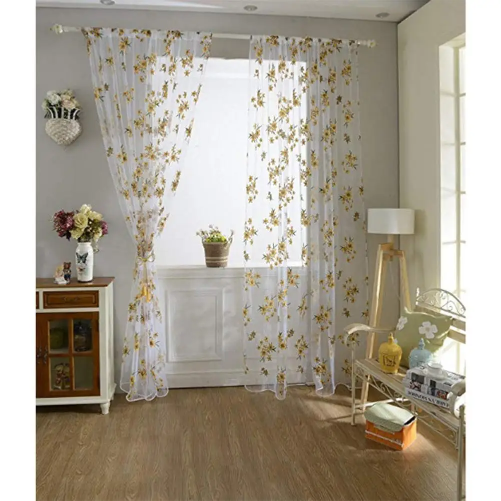 

TPFOCUS Yellow Flowers Pattern Printing Pole Type Tulle Window Curtain