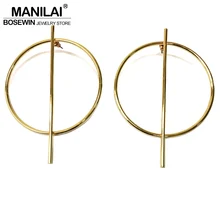 MANILAI Circle Alloy Strip Big Earrings For Women Accessories Punk Jewelry Geometric Earrings Golden Silver Colors