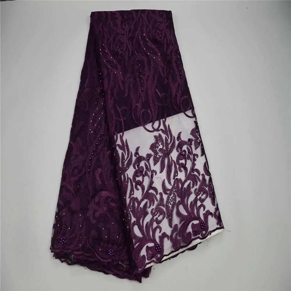 

2018 Latest French Nigerian Laces Fabrics High Quality stones and beads Laces Fabric Wedding African French Tulle Lace X140-1