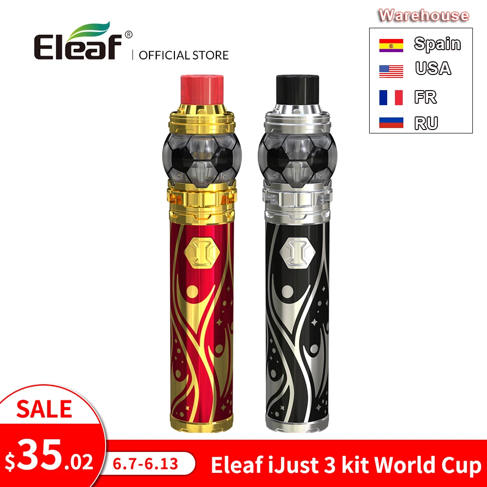 

Warehouse Original Eleaf iJust 3 kit with ELLO Duro World Cup 810 Drip Tip built-in 3000mAh VS Vape Pen 22 Electronic Cigarette