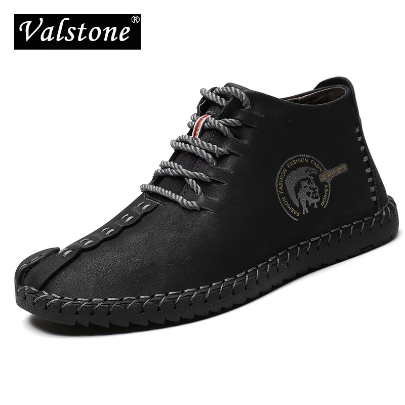 

Valstone Men's winter Leather shoes warm Mid-top sneakers snow shoes fur lining outdoor Men footwear Christmas gift plus size 48