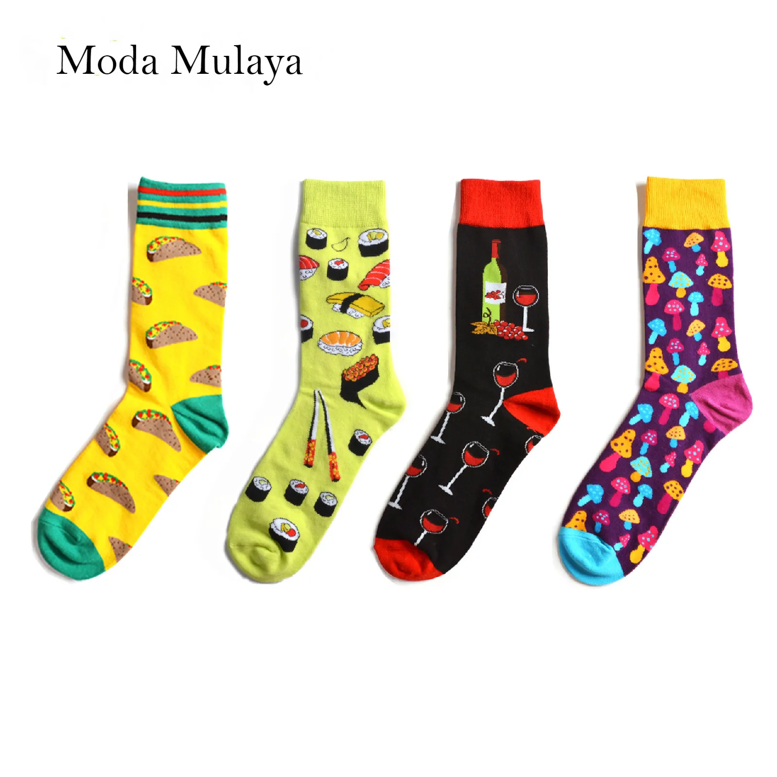 

Moda Mulaya New Arrival Quality Men's Socks Men Food Sushi Red Wine Mushroom Novelty Funky Mens Happy Socks Funny Socks for Man