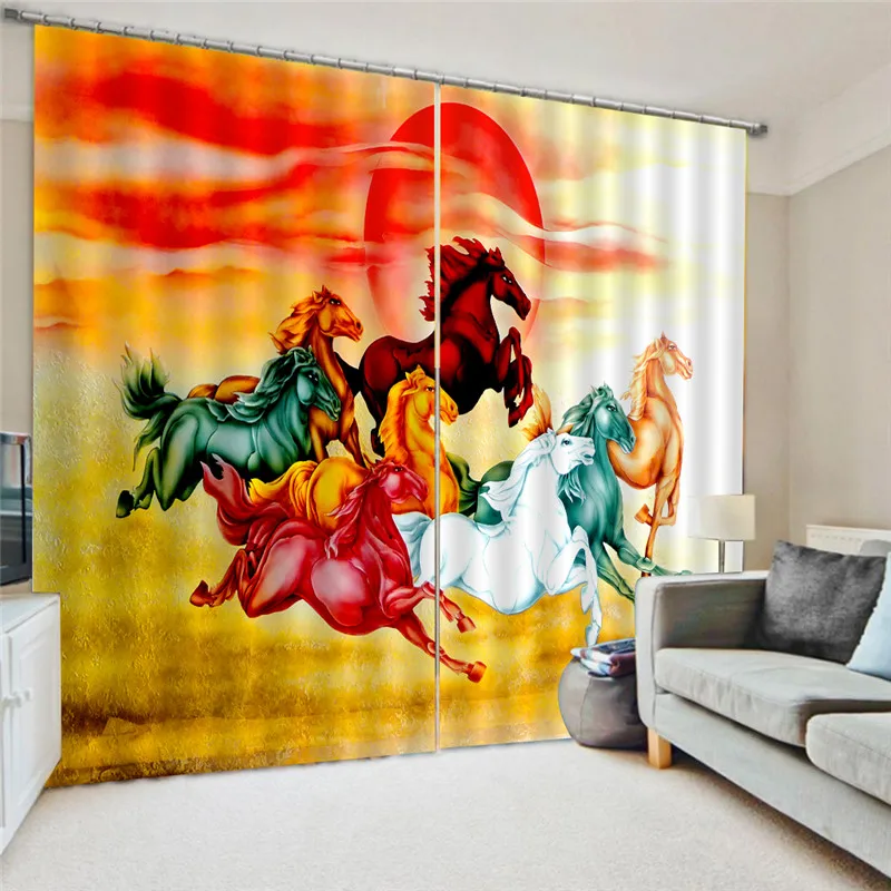 

Customized Horses print Luxury Decor 3D Blackout Window Curtain Drapes For Living room Bed room Hotel Wall Tapestry Oct24