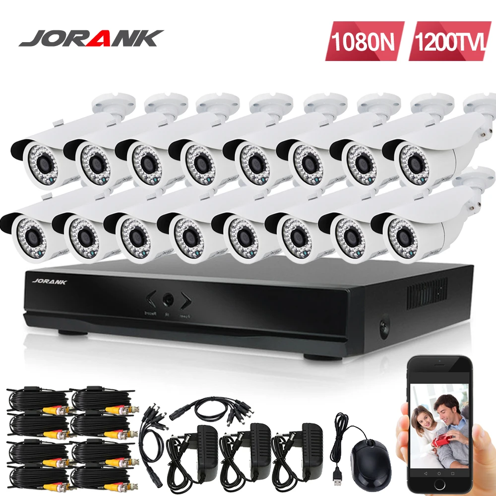 JORANK16ch HD 720P DVR AHD NVR Hybrid 16*720P CCTV комплекты камер безопасности 1200tvl ночное видение