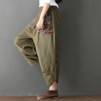 Женские Мешковатые Штаны Boho хлопковые льняные брюки с эластичной резинкой на