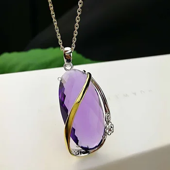 

Real Pure Silver 925 Jewelry Natural Crystal Pendant For Women With Gemstones Geometrical Fine Jewelry Colgante Plata