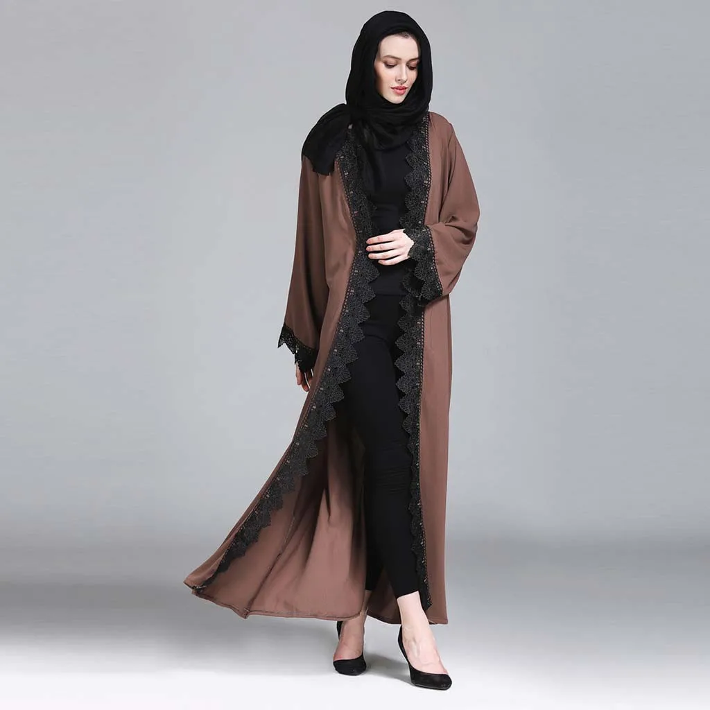 

Abaya Muslim Dress Women's Cardigan Robes Tunic Stitching Lace Dress Cardigan Robes Tunic Turkey Long Muslim Clothing sukienki