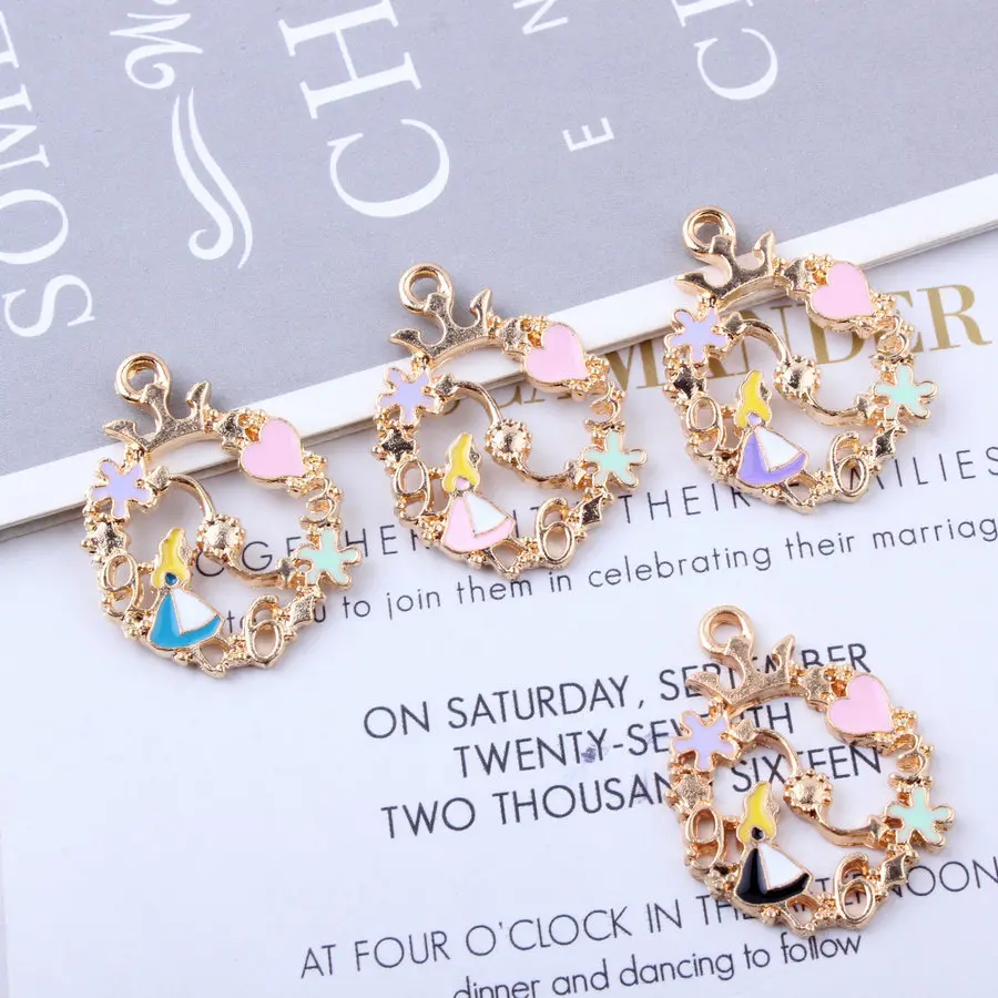 

MRHUANG 10pcs/lot Love Alice Lace Flower Enamel Charms fit necklaces bracelet DIY Fashion Jewelry Accessories