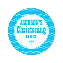 3.8 см Пользовательские синий и белый горошек на крестины Стикеры, Классический круглый Стикеры