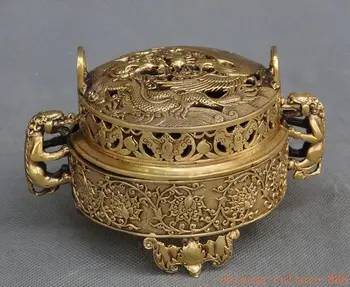 

Crafts statue chinese fengshui brass dragon phoenix foo dog lion statue Incense Burner Censer halloween