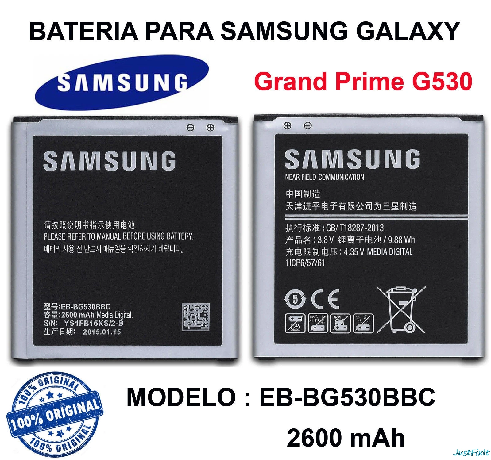 

EB-BG530BBC EB-BG530CBE EB-BG531BBE Battery For Samsung Galaxy Grand Prime J3 2016 J320f J320fn J320M