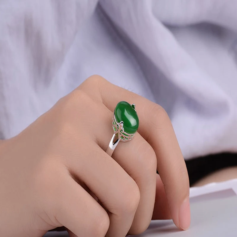 Qevila New Fashion Rings Jewelry Red Green Agate Open Ajustable Silver Wedding Engagement Rings for Women Anniversary Gift Rings (3)