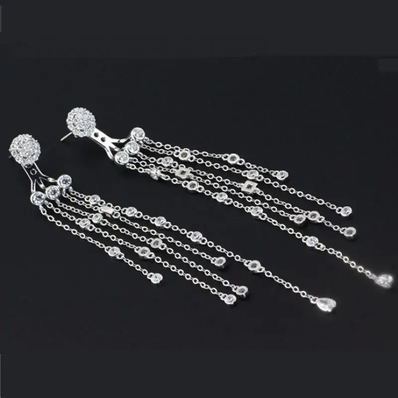 

Hot Fashion Sterling-silver-jewelry 925 Silver Drops Long Earrings Sterling Silver Jewelry Crystal Earrings For Women Earing