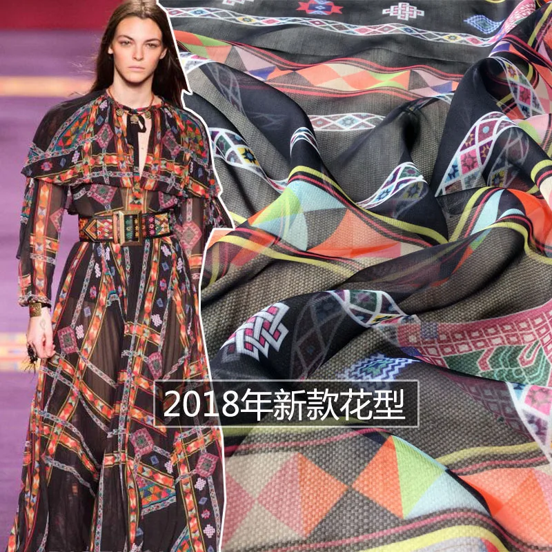 

2018 spring and summer new pattern striped plaid dress digital printing fashion apparel fabric high fashion cloth factory sale