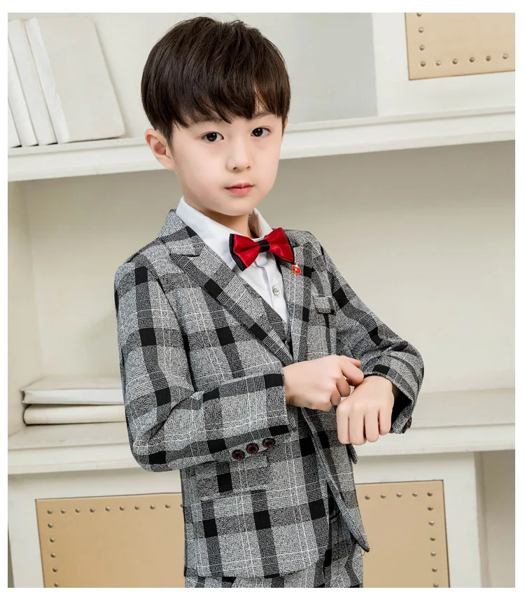 Checkered Blazer Boy Tuxedo 3 Pcs Suit