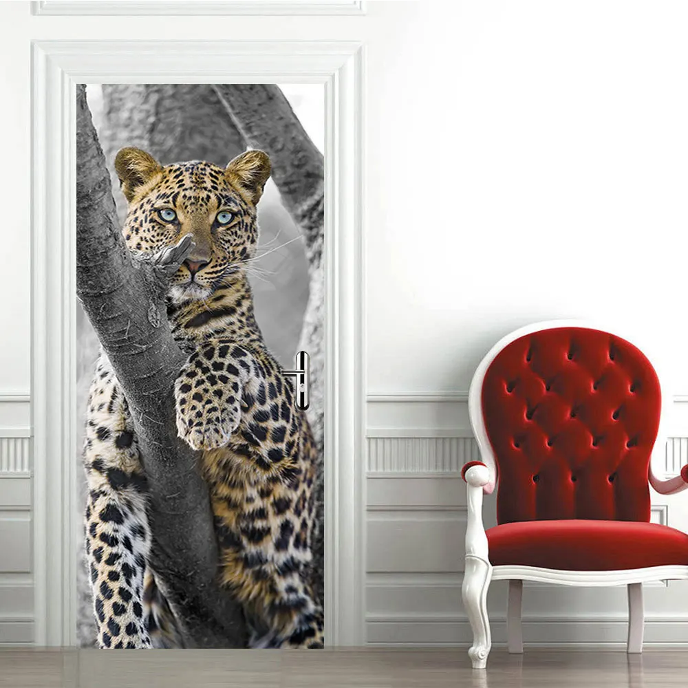 Креативная 3D наклейка на дверь с милым тигром DIY Фреска самоклеющиеся обои съемный водонепроницаемый Плакат Наклейка s домашний Декор наклейки