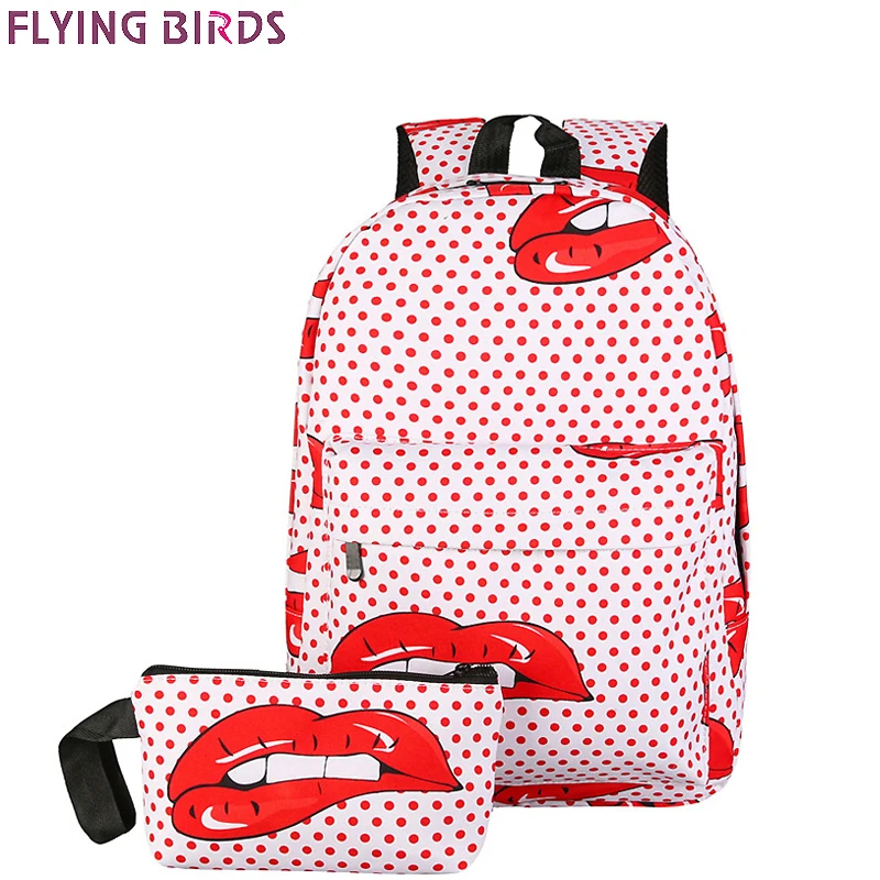 FLYING BIRDS School Bags For Teenagers Girls 2pcs/set Printing Backpacks Polyester Cute School Bag Lady Bookbag Travel bag bookbags-for-girls