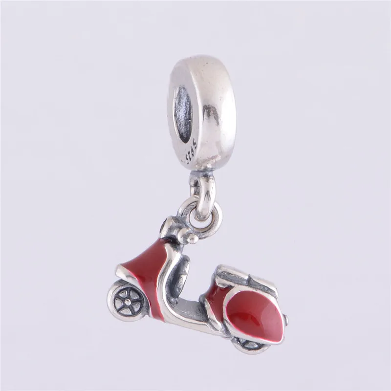 

Beads for Jewelry Making 100% 925 Sterling Silver Red Scooter Dangle Charm with Red Enamel Fit Charms Bracelets DIY PW258