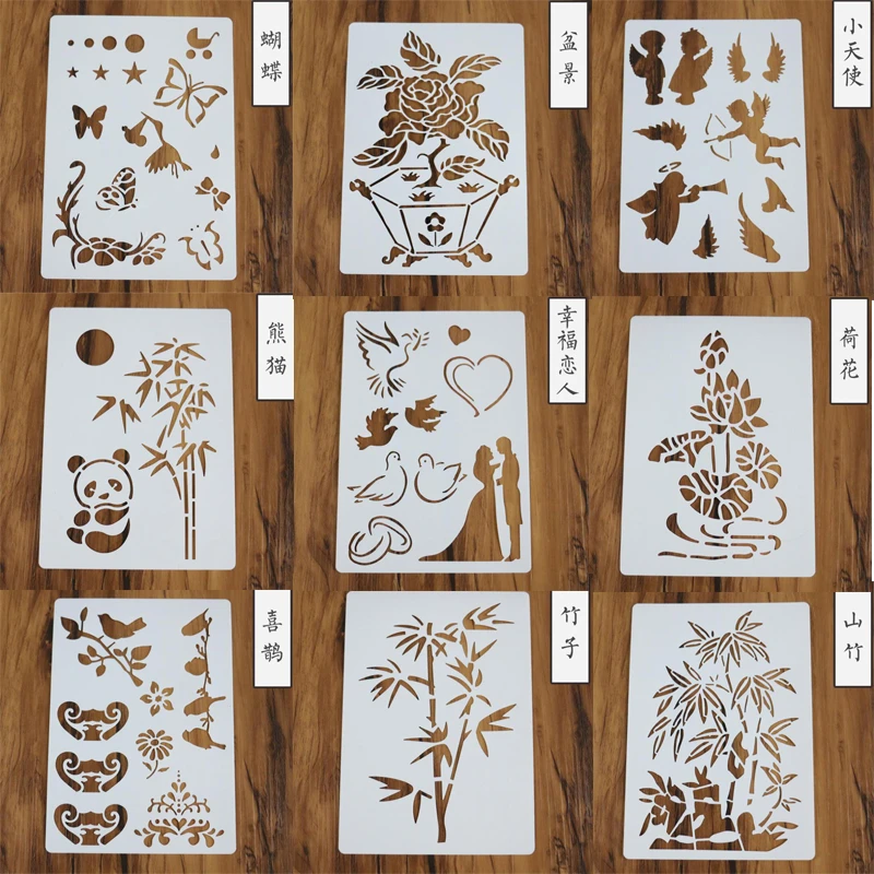 装飾用ステンシル描画子供ケーキ絵画テンプレートプラスチックスクラップブッキングスタンプエンボス加工オフィス学用品再利用可能 Stencils Aliexpress