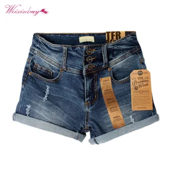 

Summer Shorts Women 3 Buttons Woman Short Jeans With Pockets Cowboy Fabric Female Shorts Plus Size