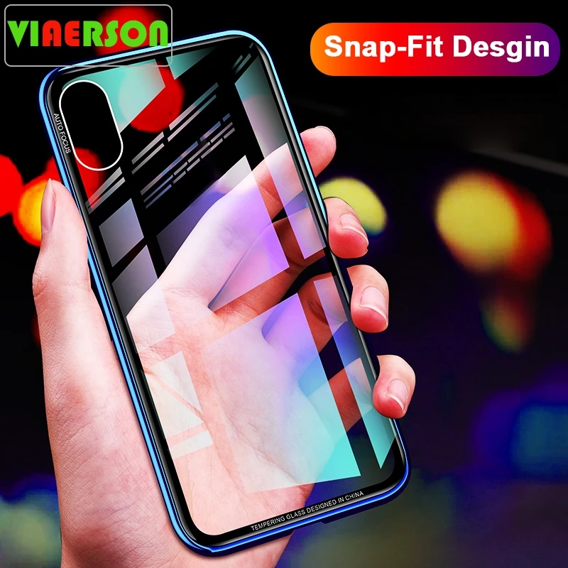Luxury Snap-fit desgin phone cases for apple iphone X 7 8 Metal frame bumper tempered glass cover plus case |