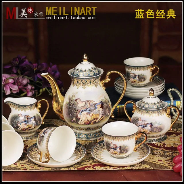 Fashion ceramic royal quality 15 luxury tea set coffee wedding gifts