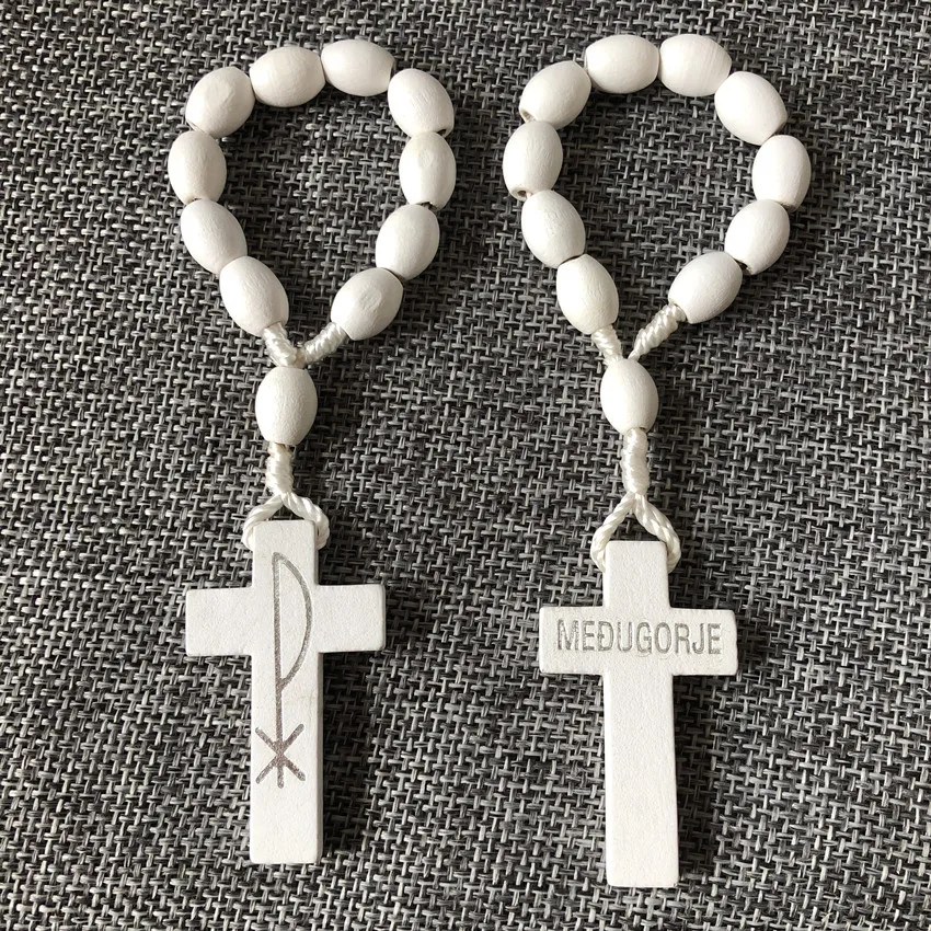 

Free shipping 8_10mm white wood beads rosary finger ring Medugorje / catholic ring/ religious rosary ring 5pcs/lot