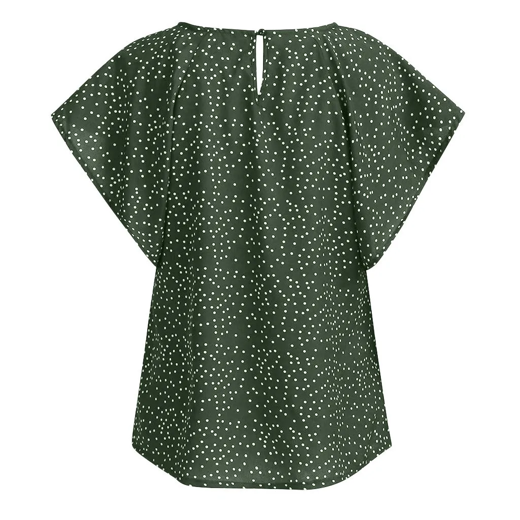 Женские блузки летнего размера плюс, рубашка с рукавами с оборками, шифоновая блузка в горошек, Blusas Mujer De Moda
