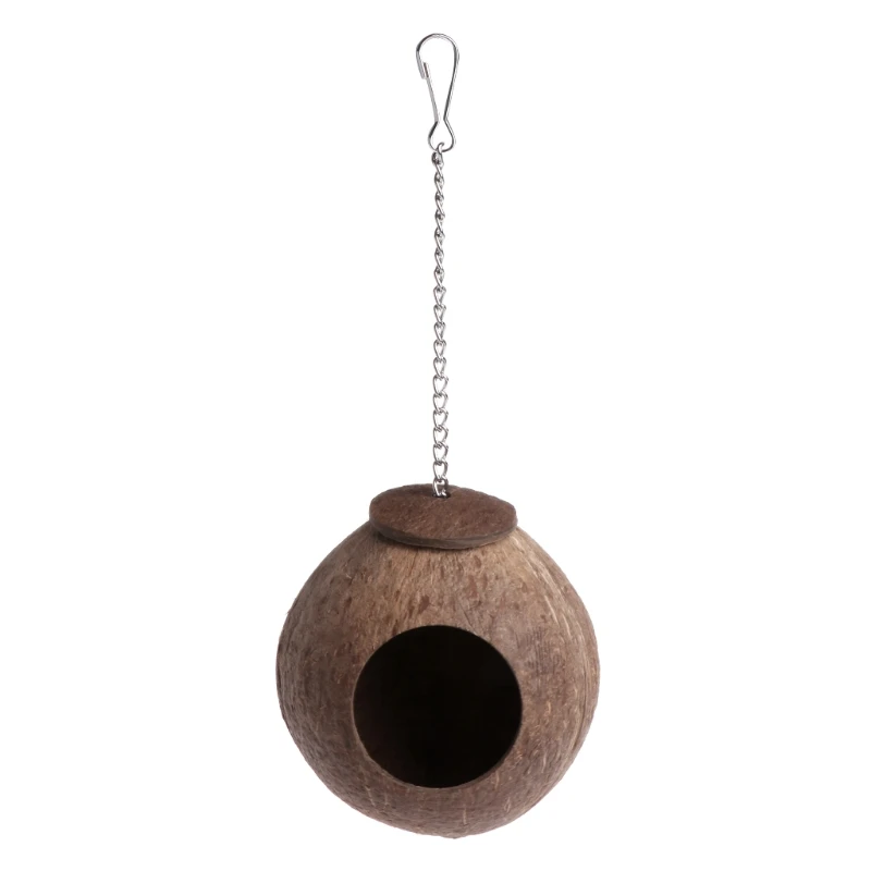 

New Natural Coconut Shell Bird Nest House Hut Cage Feeder Toy For Pet Parrot Budgie Parakeet Cockatiel Conure