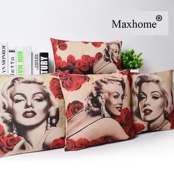 

Vintage Monroe Portrait Printed Pillowcase Forever Rose Cushion Decorative Pillows Christmas Decor Throw Pillow Cushions 45*45