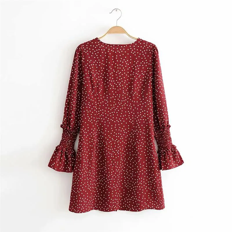 yinlinhe Red Polka Dot Summer Dress Long Sleeve 2018 Vintage V neck Button Dress Women Sexy Elegant Beach Vestidos   7