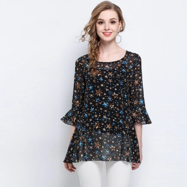 Shirt Women Summer Chiffon Tops 2018 flare sleeve shirt