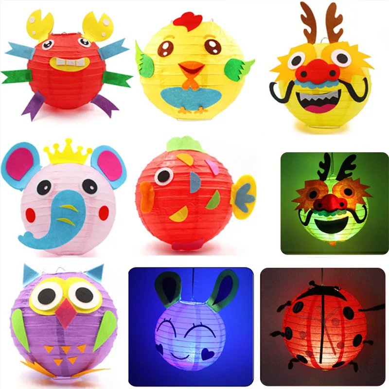 

DIY Cartoon Animal Shape Lantern Round Paper Lantern Children DIY Handcrafted for kids Birthday Party Decora new year supplies