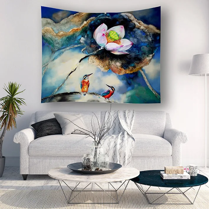 

Lotus Flower Printing Home Tapestry Wall Hanging Wall Decoration Beach Towel Blanket Polyester Fabric Wall Decor