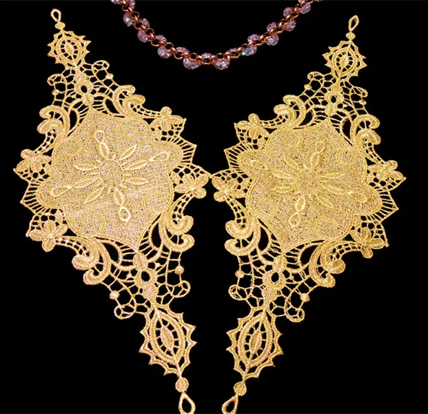 

Gold Metallic Floral Venise Lace Applique cloth decoration supplies 15*37cm