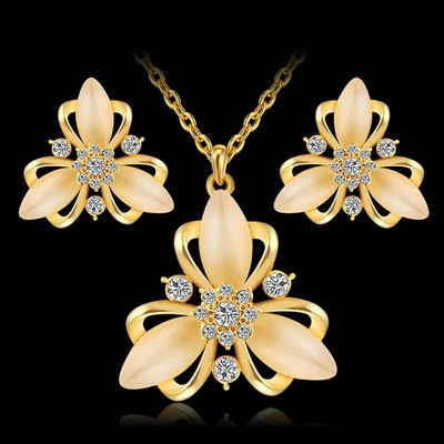 Модные женские ювелирные наборы торговля Кристальные стразы женские свадебные подарочные цветки ожерелье с бабочкой серьги набор - Metal color: as picture15