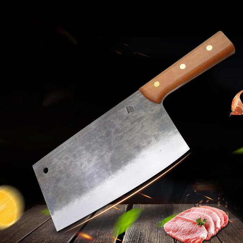 

Traditional Wood Handle Hand-held Steel Kitchen Meat Cutter Blacksmith Forging Slicing Knives Chinese Style Chef Cleaver Knife