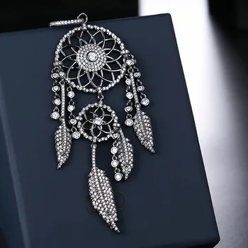 

UMGODLY Luxury Brand Cubic Zirconia Indians Dream Catcher Earrings Leaves Black Color Big Earring Women Fashion Designer Jewelry