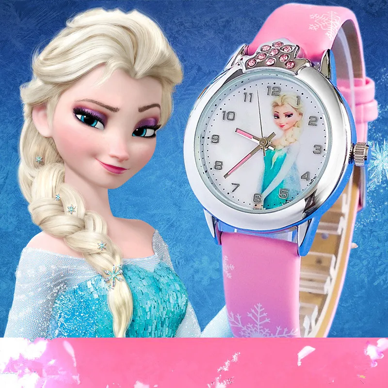 High qualityCartoon Children Watch Elsa Anna Princess watches multiple colour Leather Straps Student Sport Digital Quartz watch 
