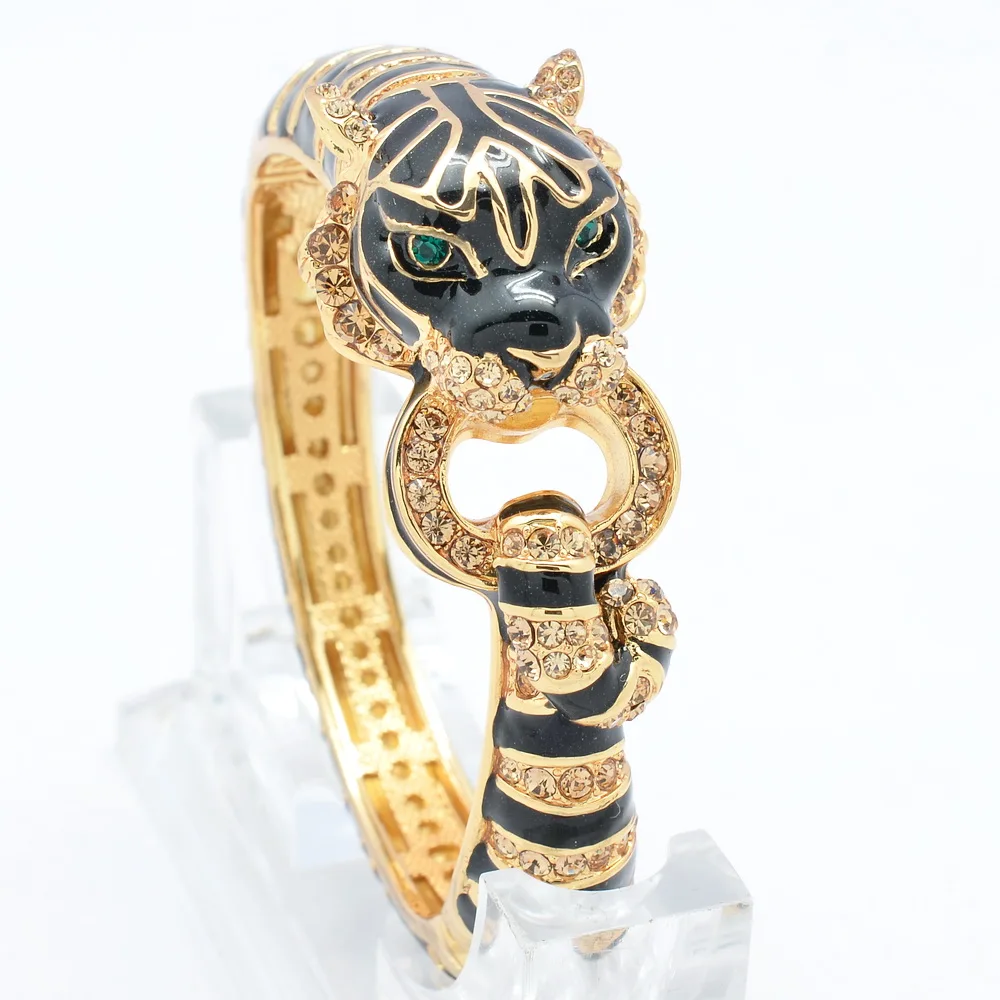 

Hi-Quality Tough Black Leopard Panther Bracelet Cuff with Austrian Crystals SKCA2252