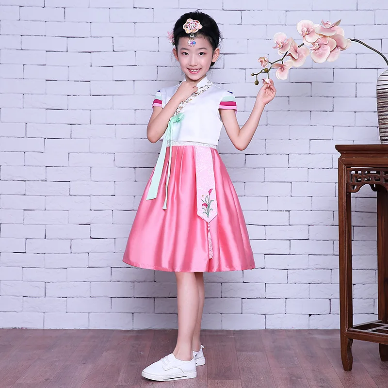 Улучшенная для маленьких девочек сцене платье цветочный традиционной корейской Костюмы детская Карнавальная одежда национального танца